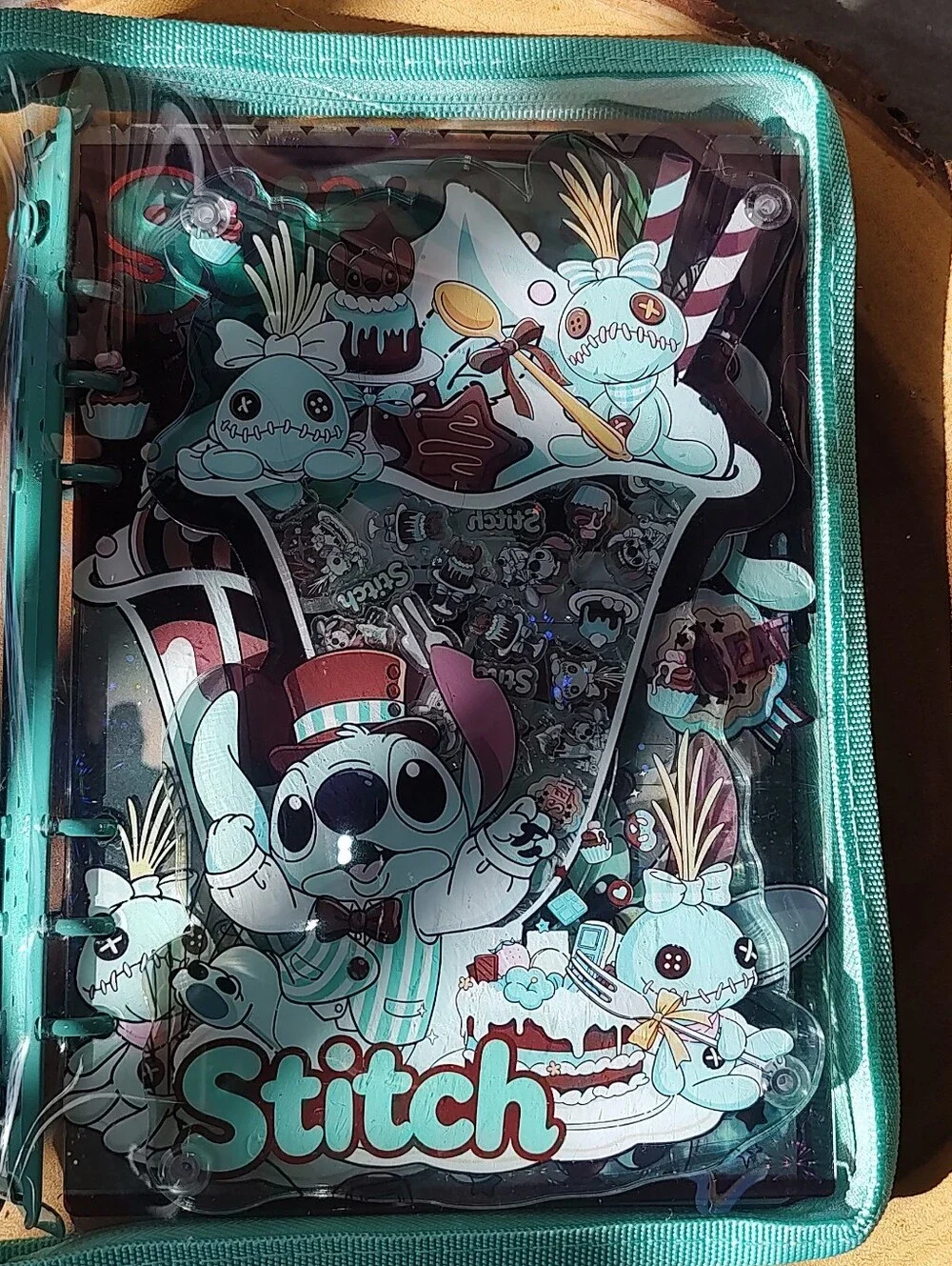 Stitch A5 Acrylic Shaker Notebook with Teal And Chocolate Accents